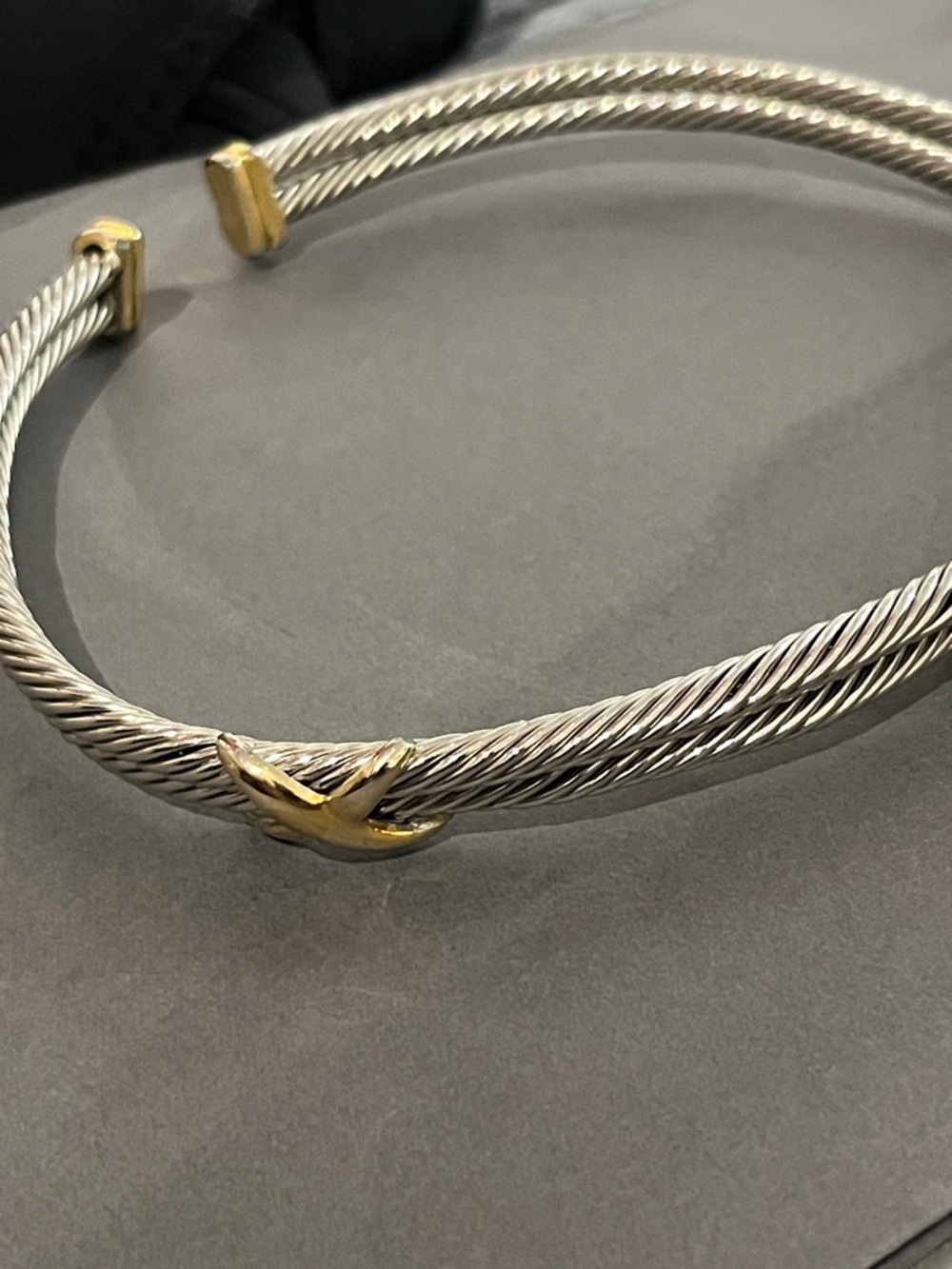 Gold and Silver Twisted Cable stainless steel choker gold accents X,